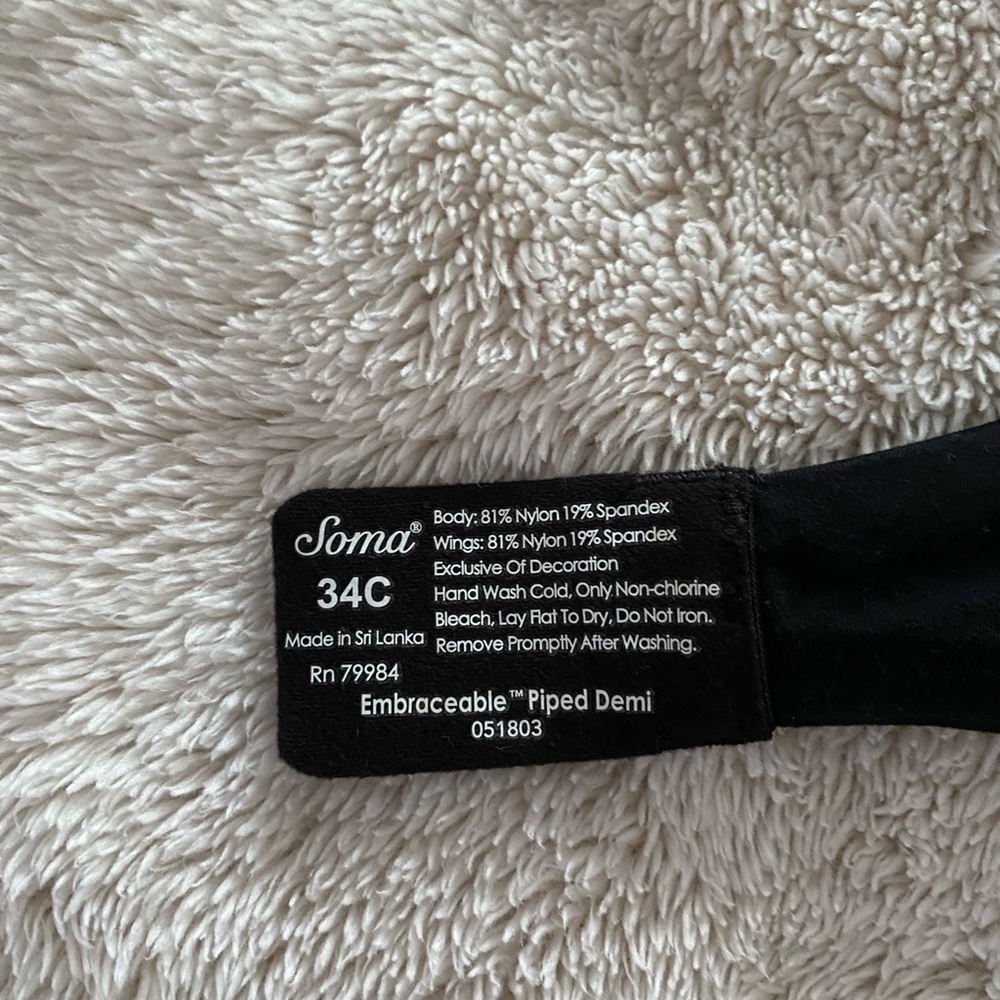 Soma Black Embraceable Piped Demi Bra 34C - Picture 3 of 5
